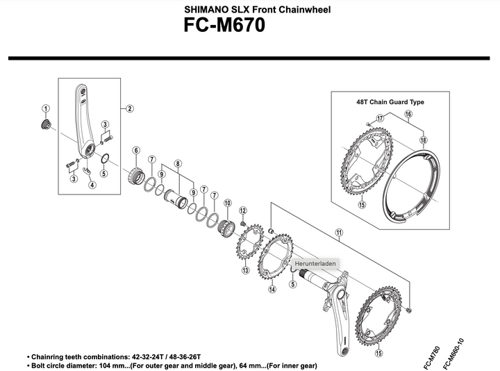 Shimano Crankset/Kurbel FC-M670 mit Lager