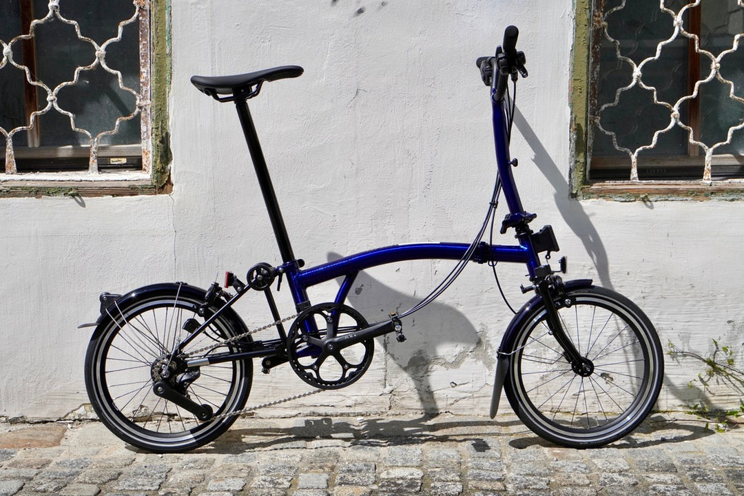 brompton e klapprad Brompton P Line Explore High Bolt Blue Lacquer 12-Gang Faltrad/Klappra – Grundtner
