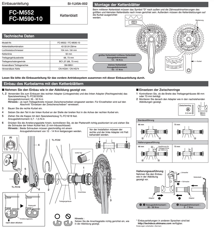 Shimano Crankset/Kurbel FC-M552 mit Lager