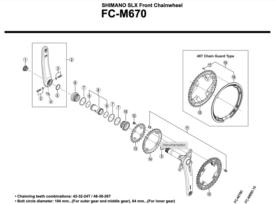 Shimano Crankset/Kurbel FC-M670 mit Lager