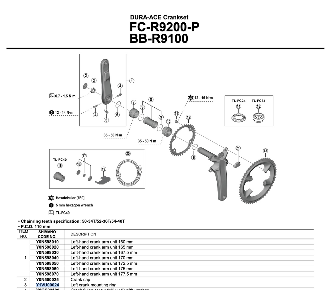 Shimano Kurbelarmfixierring für Ultegra/Dura Ace Powermeter Kurbel| FC-R8100-P / FC-R9200-P