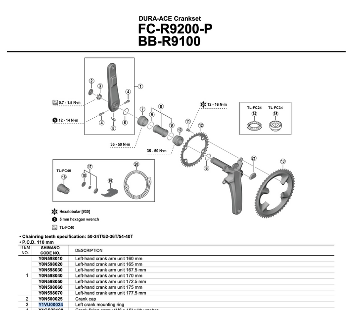 Shimano Kurbelarmfixierring für Ultegra/Dura Ace Powermeter Kurbel| FC-R8100-P / FC-R9200-P