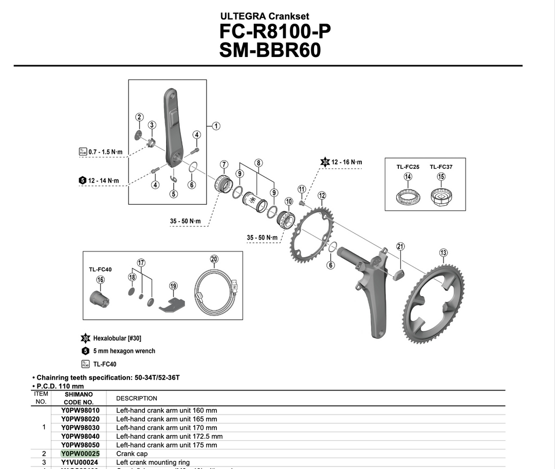 Shimano Powermeter Abdeckung Ultegra FC-R8100-P links | Abdeckkappe Y0PW00025